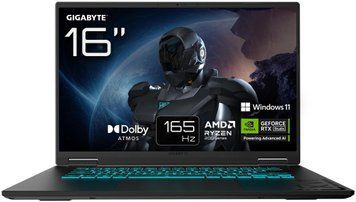 Ноутбук GIGABYTE Gaming A16 (3VHK3EEC93SH), AMD Ryzen 7 260 / 16" / 165 Гц / RAM 16 ГБ DDR5 / SSD 512 ГБ / AMD Radeon 780M + RTX 5060 / Windows 11 Home / Чорний