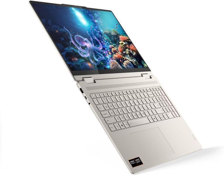 Ноутбук 2-в-1 Lenovo Yoga 7 (83JU001BPB), AMD Ryzen AI 7 350 / 16" / 120 Гц / OLED / Touch / RAM 32 ГБ LPDDR5X / SSD 1 ТБ / AMD Radeon 860M / Windows 11 Home / Бежевий